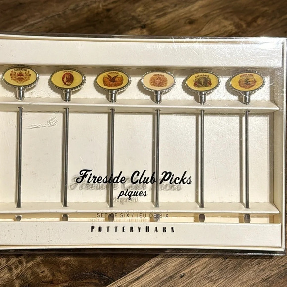 💥NWT Pottery Barn PB VTG 2002 Fireside Club Picks Set of 6 in Box Cocktail Party - Picture 7 of 8
